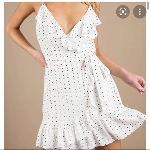 White and black polka dot mini dress